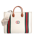 Gucci 701733 Interlocking G Web Canvas Tote White