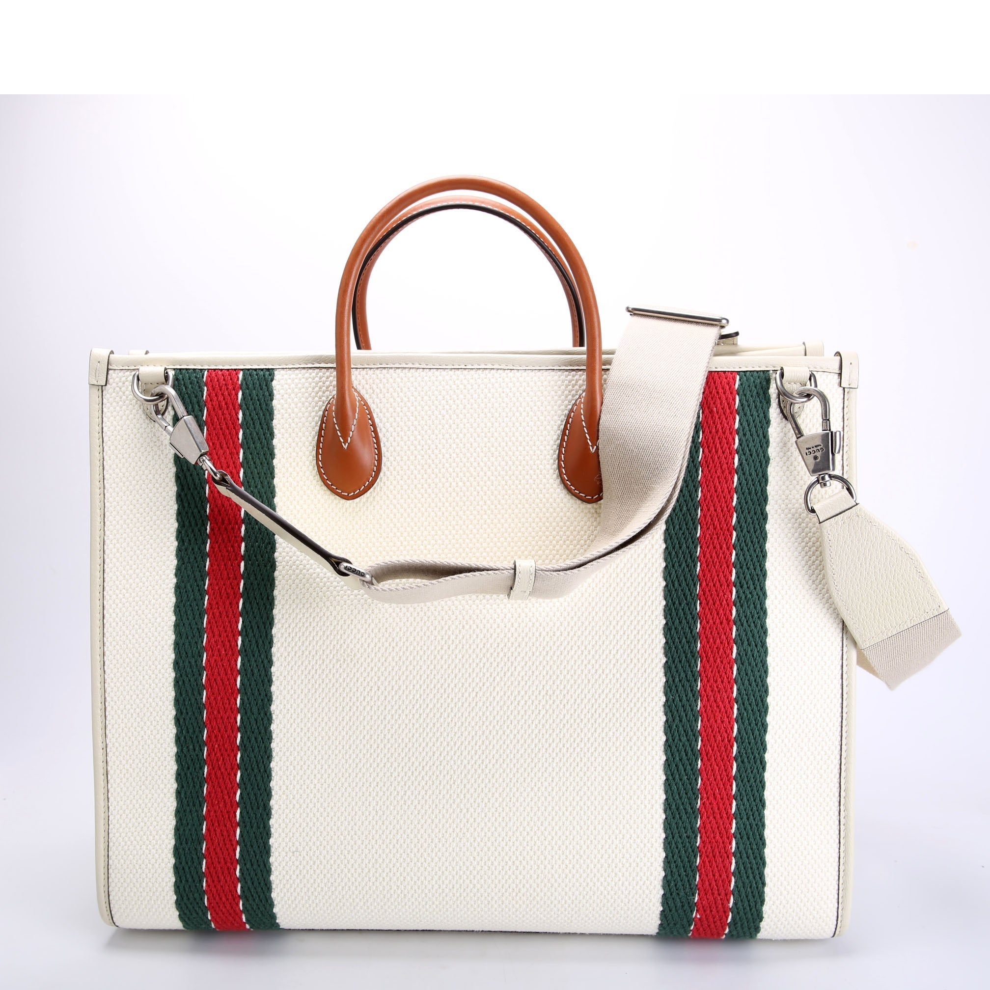 Gucci 701733 Interlocking G Web Canvas Tote White