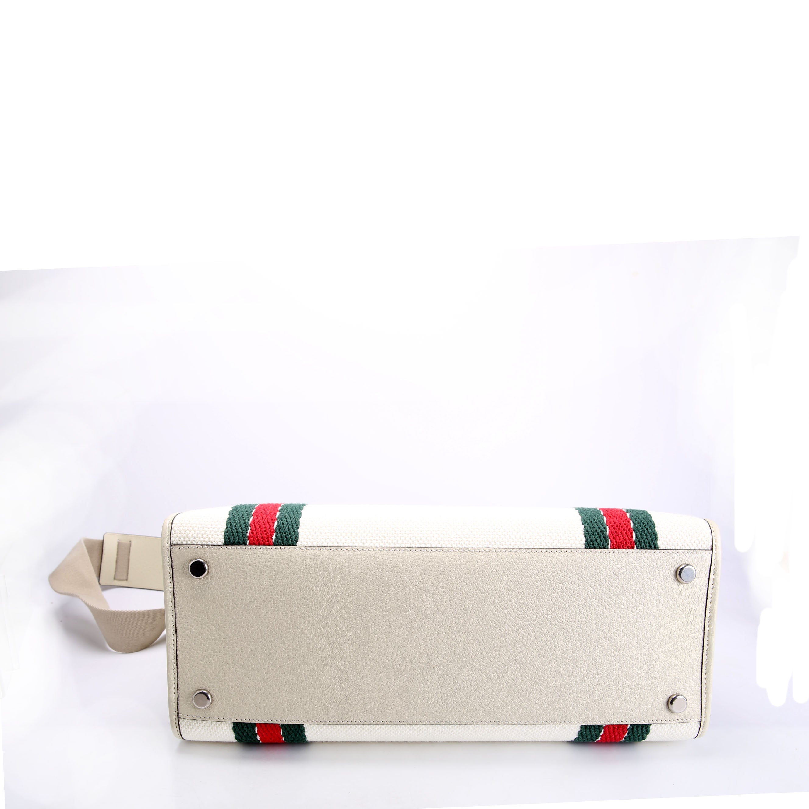 Gucci 701733 Interlocking G Web Canvas Tote White