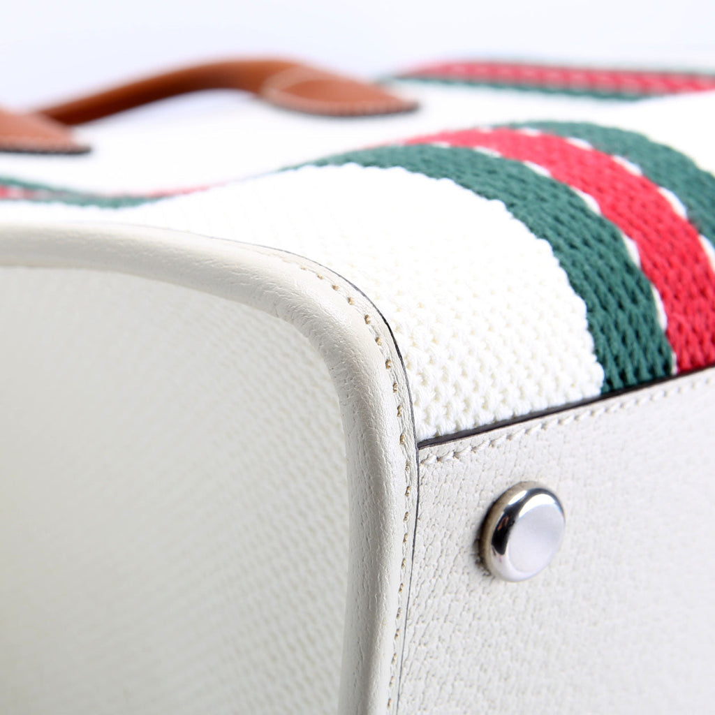 Gucci 701733 Interlocking G Web Canvas Tote White