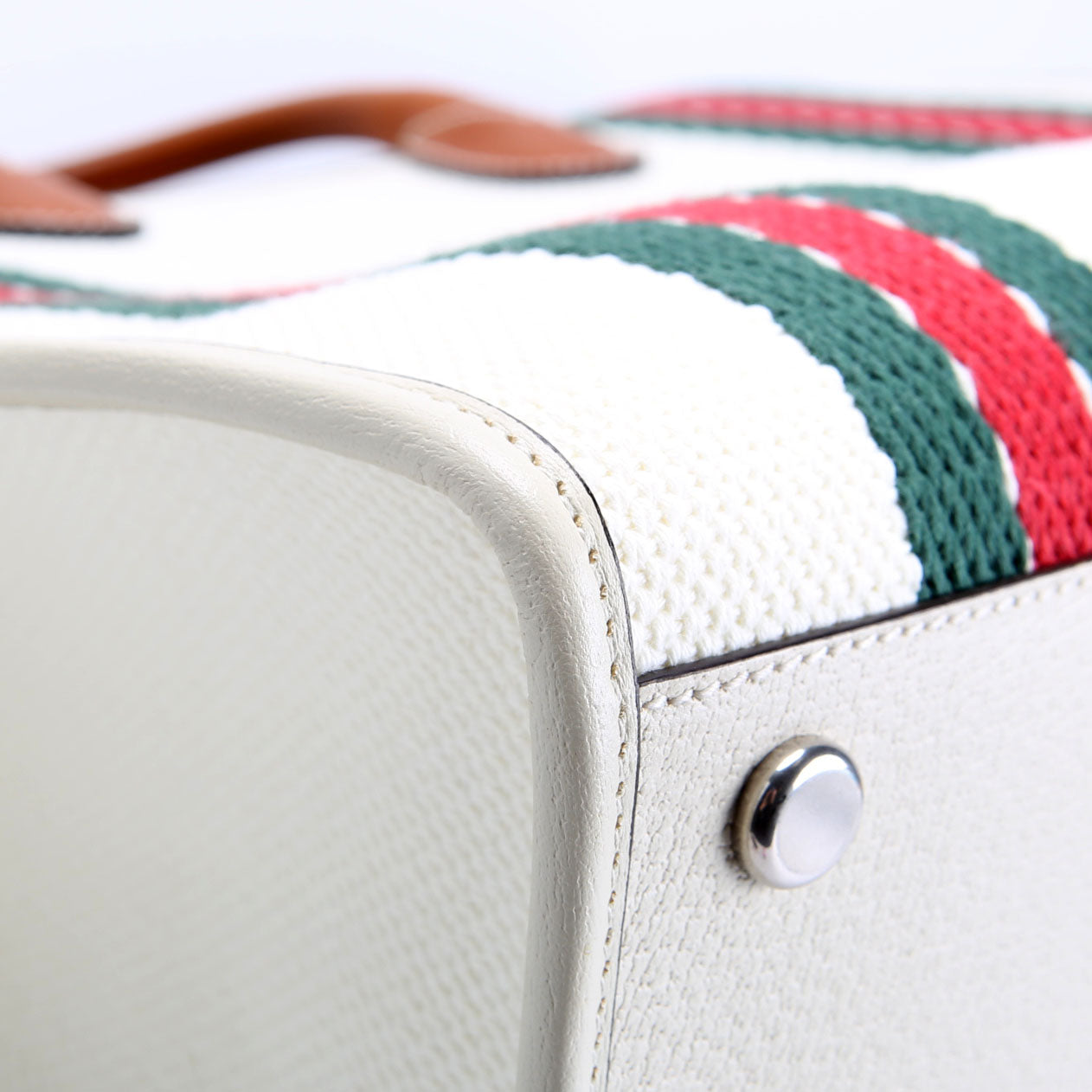 Gucci 701733 Interlocking G Web Canvas Tote White