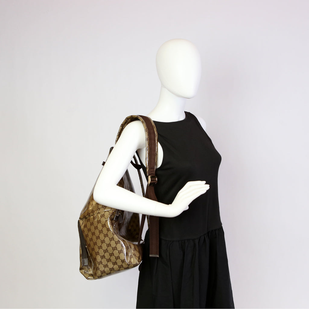 179606 Crystal GG Canvas Backpack Brown