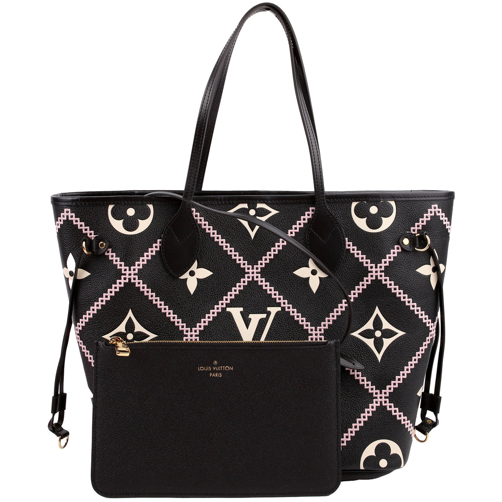 Neverfull With Wallet MM Giant Empreinte Broderies Black/Pink