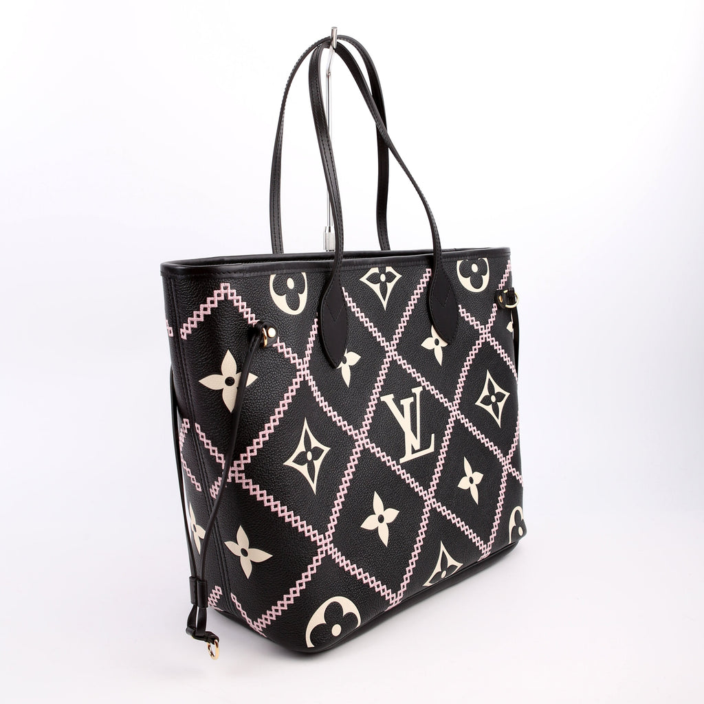 Neverfull With Wallet MM Giant Empreinte Broderies Black/Pink