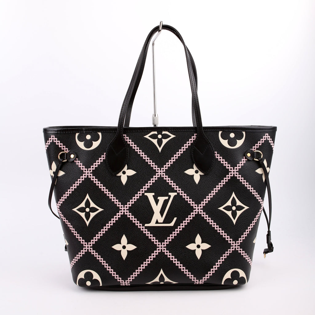 Neverfull With Wallet MM Giant Empreinte Broderies Black/Pink