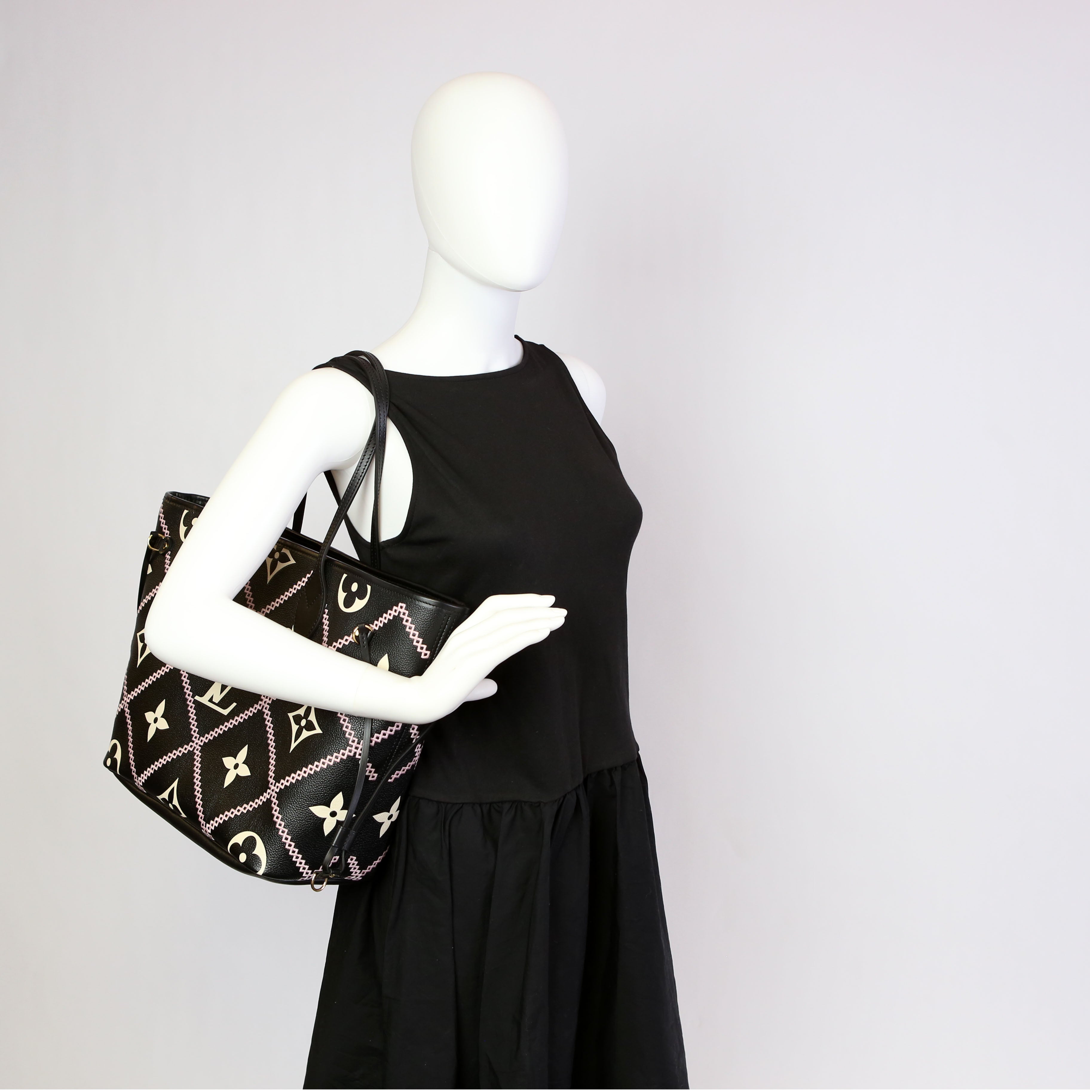 Neverfull With Wallet MM Giant Empreinte Broderies Black/Pink