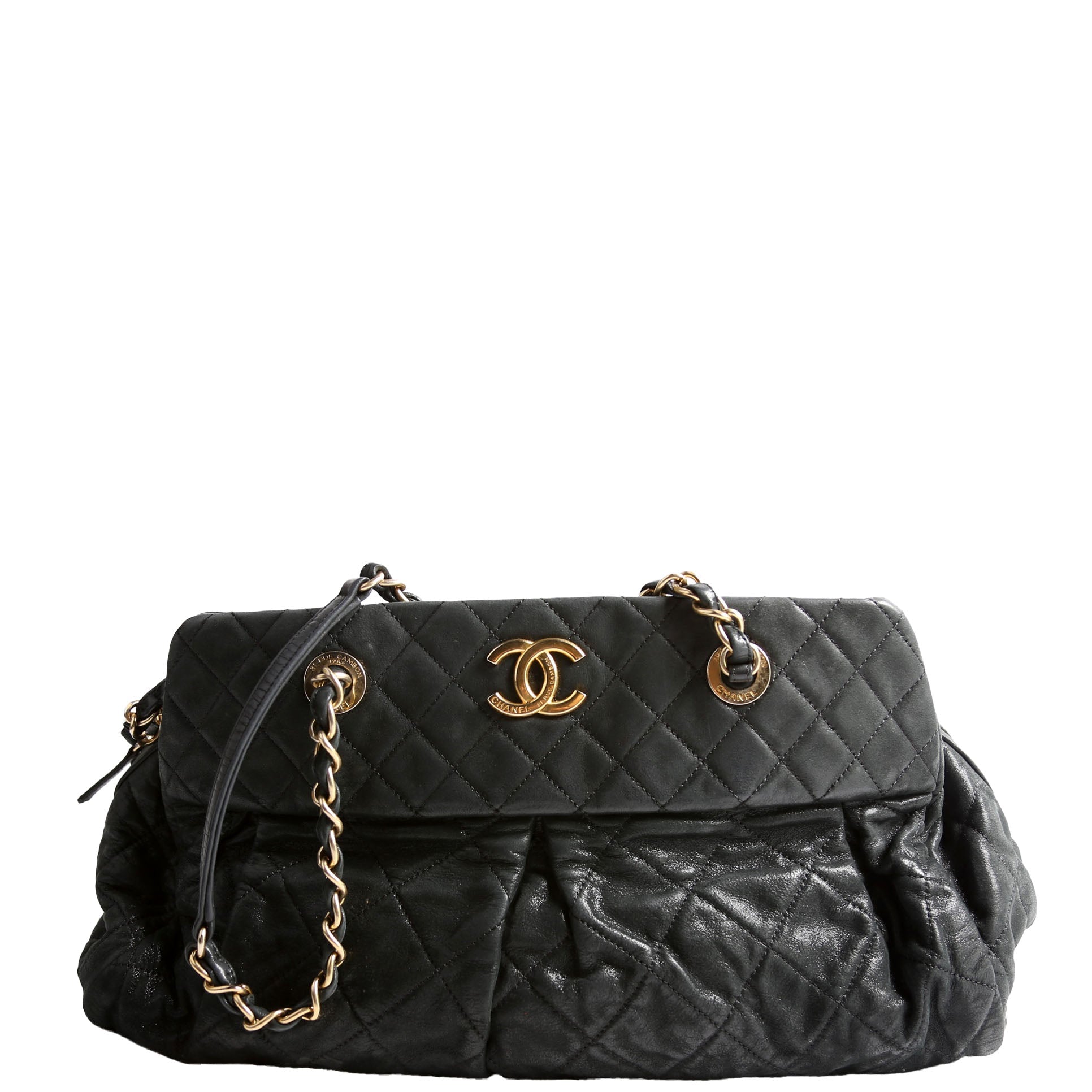 Chic Quilted Bowling Bag Iridescent Lambskin 15M Black/Gold