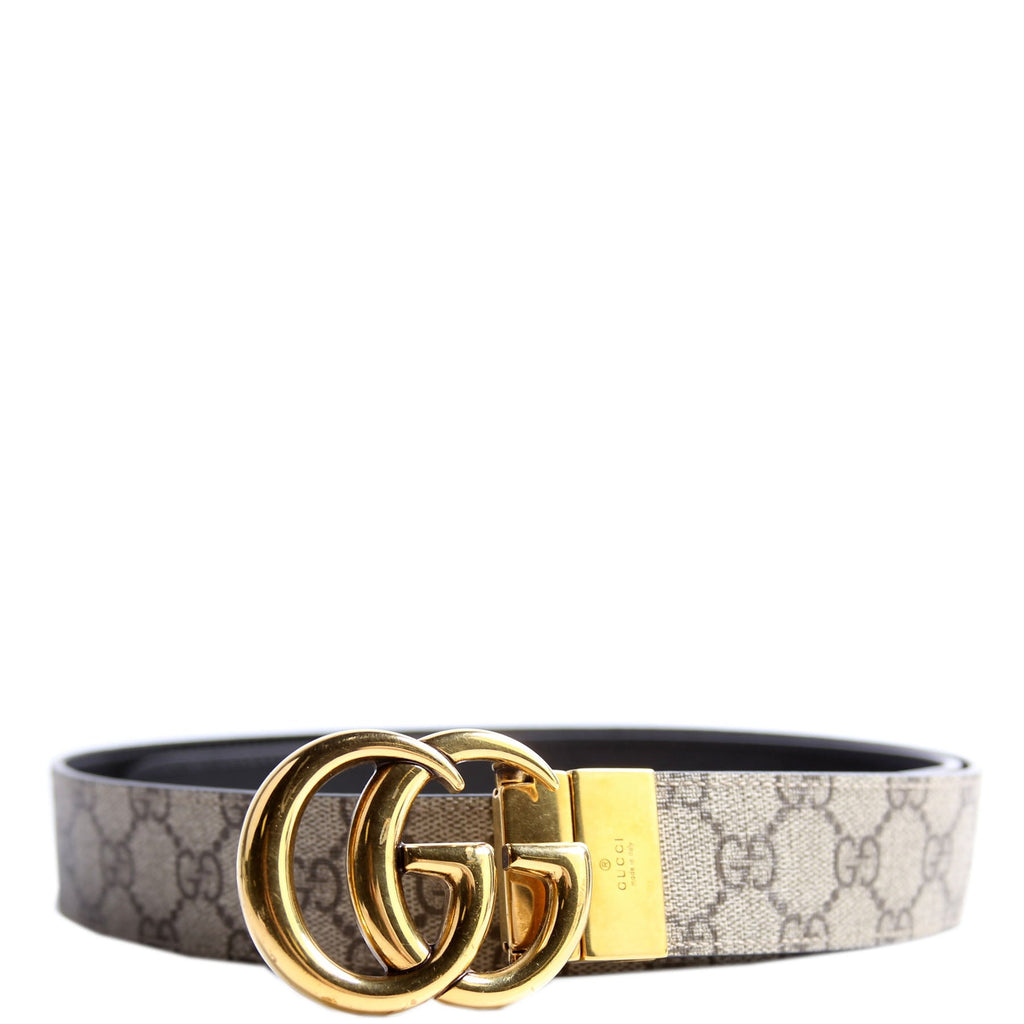 659416 GG Marmont Reversible Supreme/Leather Belt Size 100/40 Beige/Black