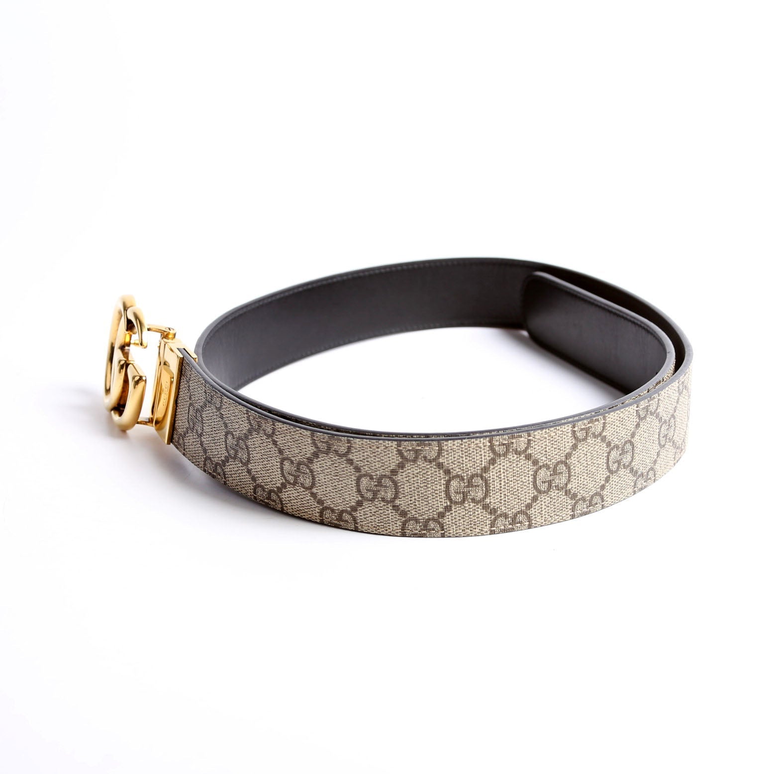 659416 GG Marmont Reversible Supreme/Leather Belt Size 100/40 Beige/Black