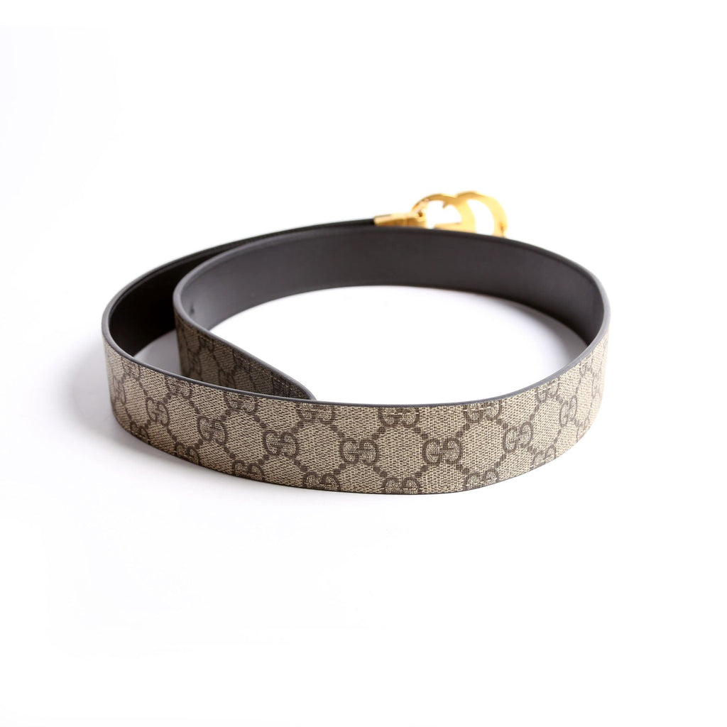 659416 GG Marmont Reversible Supreme/Leather Belt Size 100/40 Beige/Black
