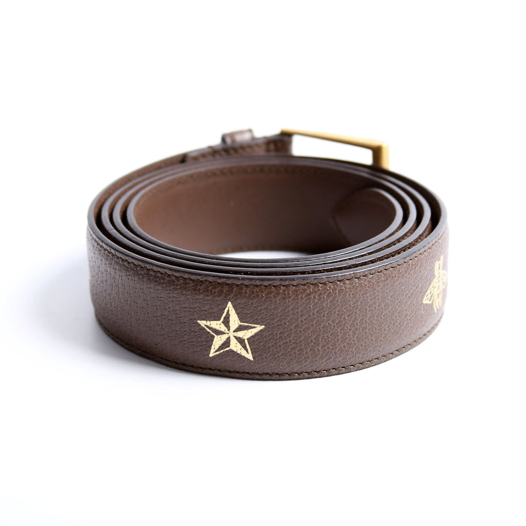 Gucci 495125 Bee Star Belt Size 120/48 Brown/Gold