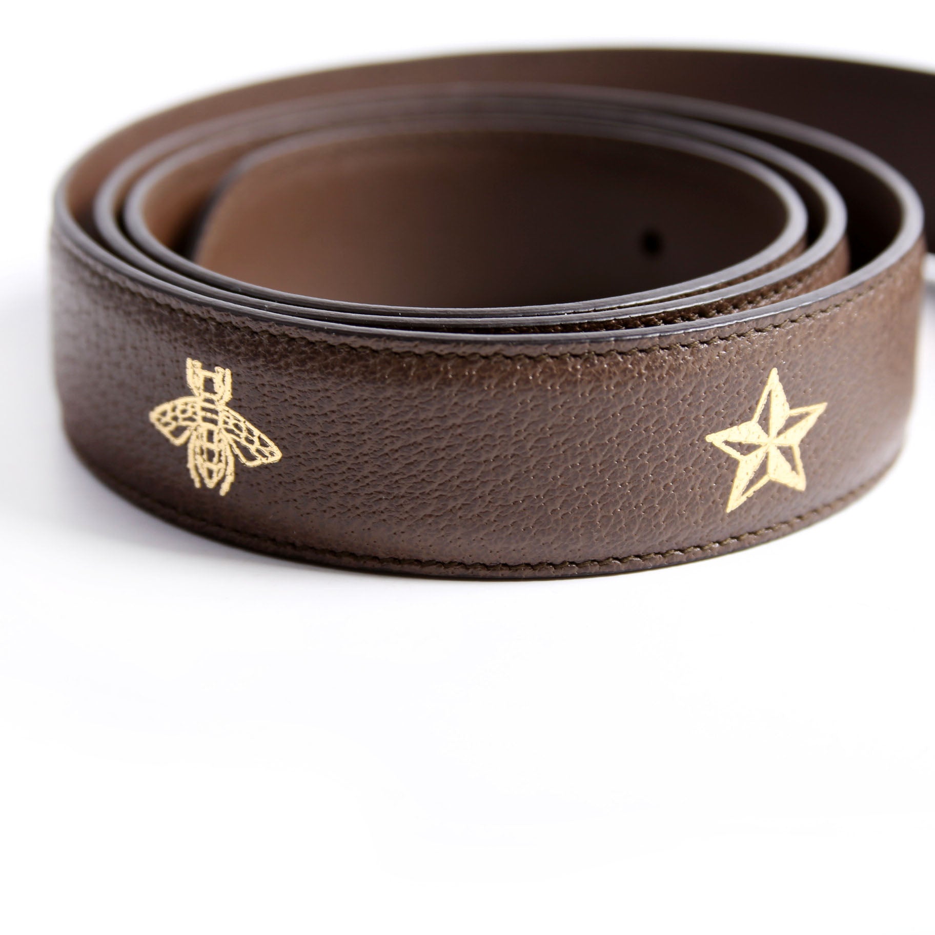 Gucci 495125 Bee Star Belt Size 120/48 Brown/Gold