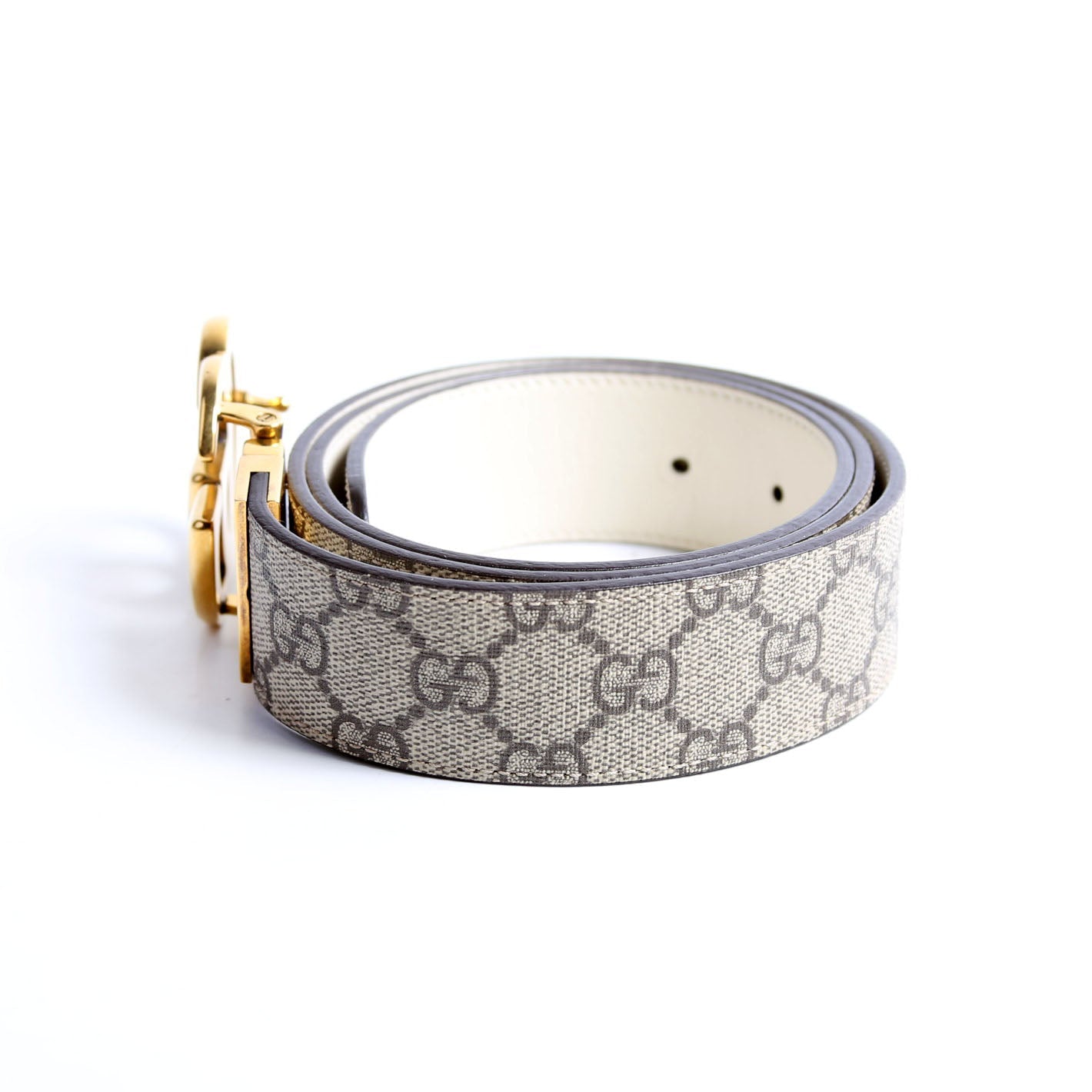 659416 GG Marmont Reversible Supreme/Leather Belt Size 95/38 Beige/Ivory
