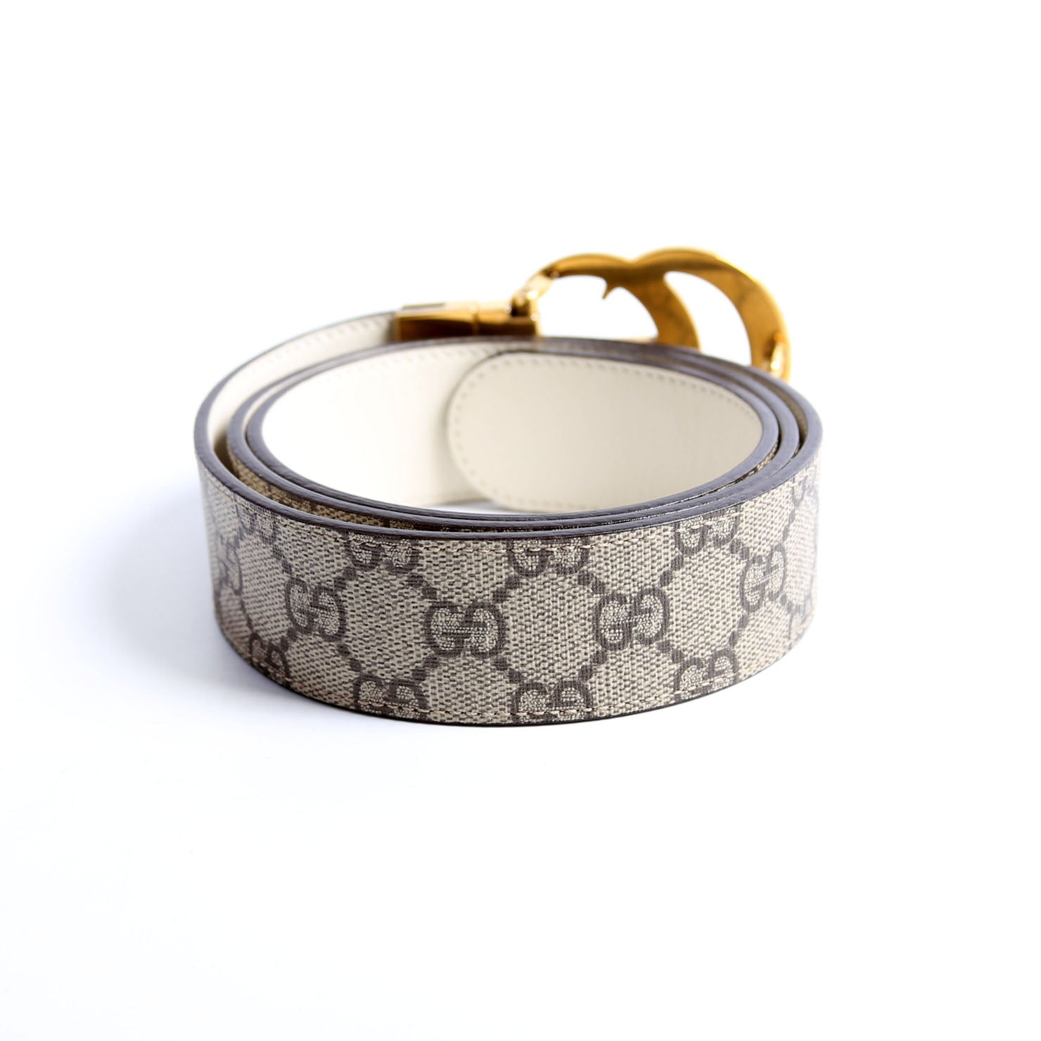 659416 GG Marmont Reversible Supreme/Leather Belt Size 95/38 Beige/Ivory