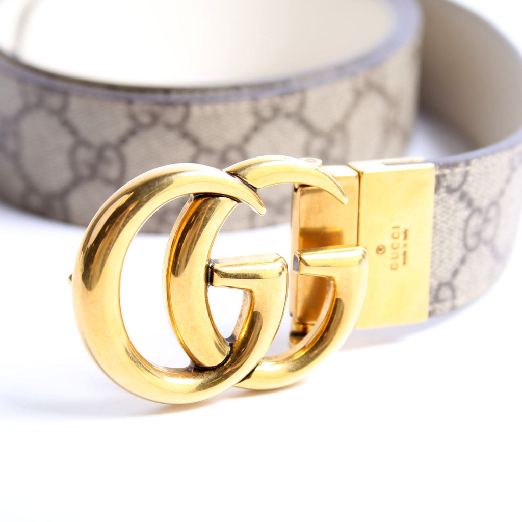 659416 GG Marmont Reversible Supreme/Leather Belt Size 95/38 Beige/Ivory