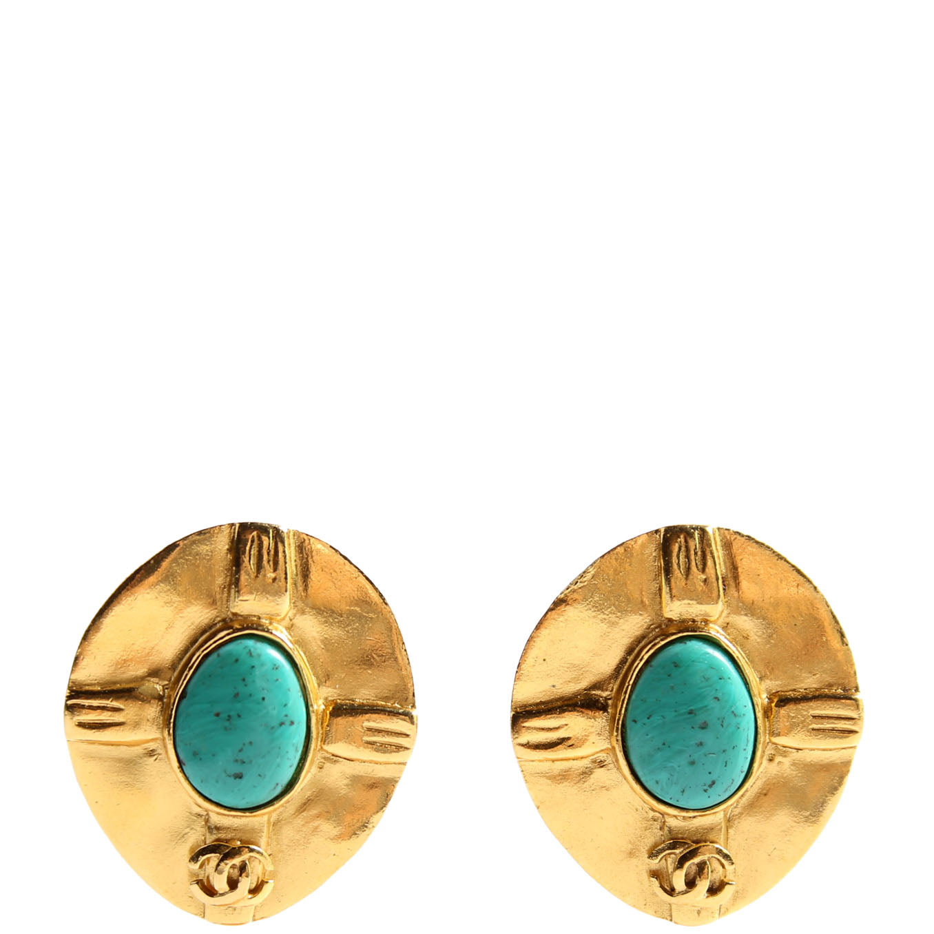 CC Stone Clip-On Vintage Earrings Gold/Teal
