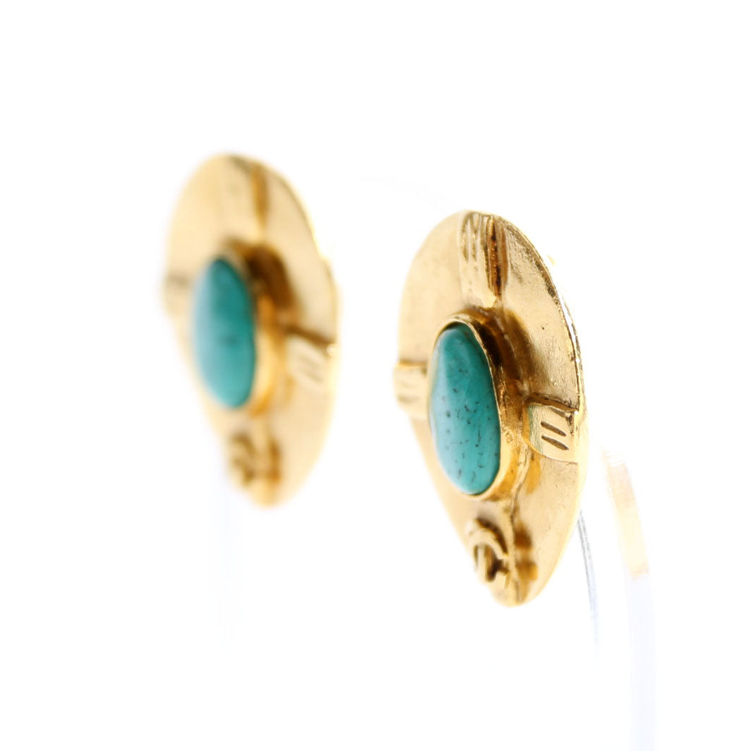 CC Stone Clip-On Vintage Earrings Gold/Teal