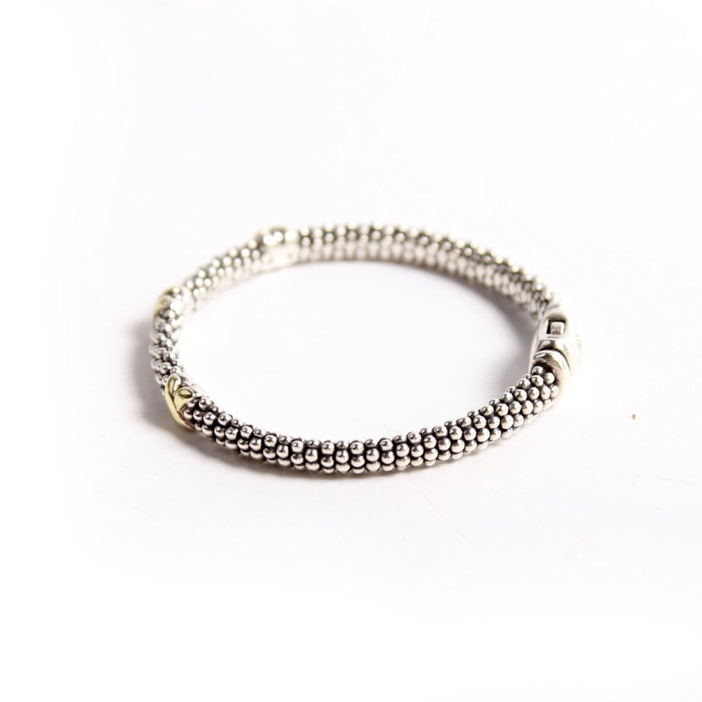 Three Station Caviar Beaded 3MM Bracelet 925/750