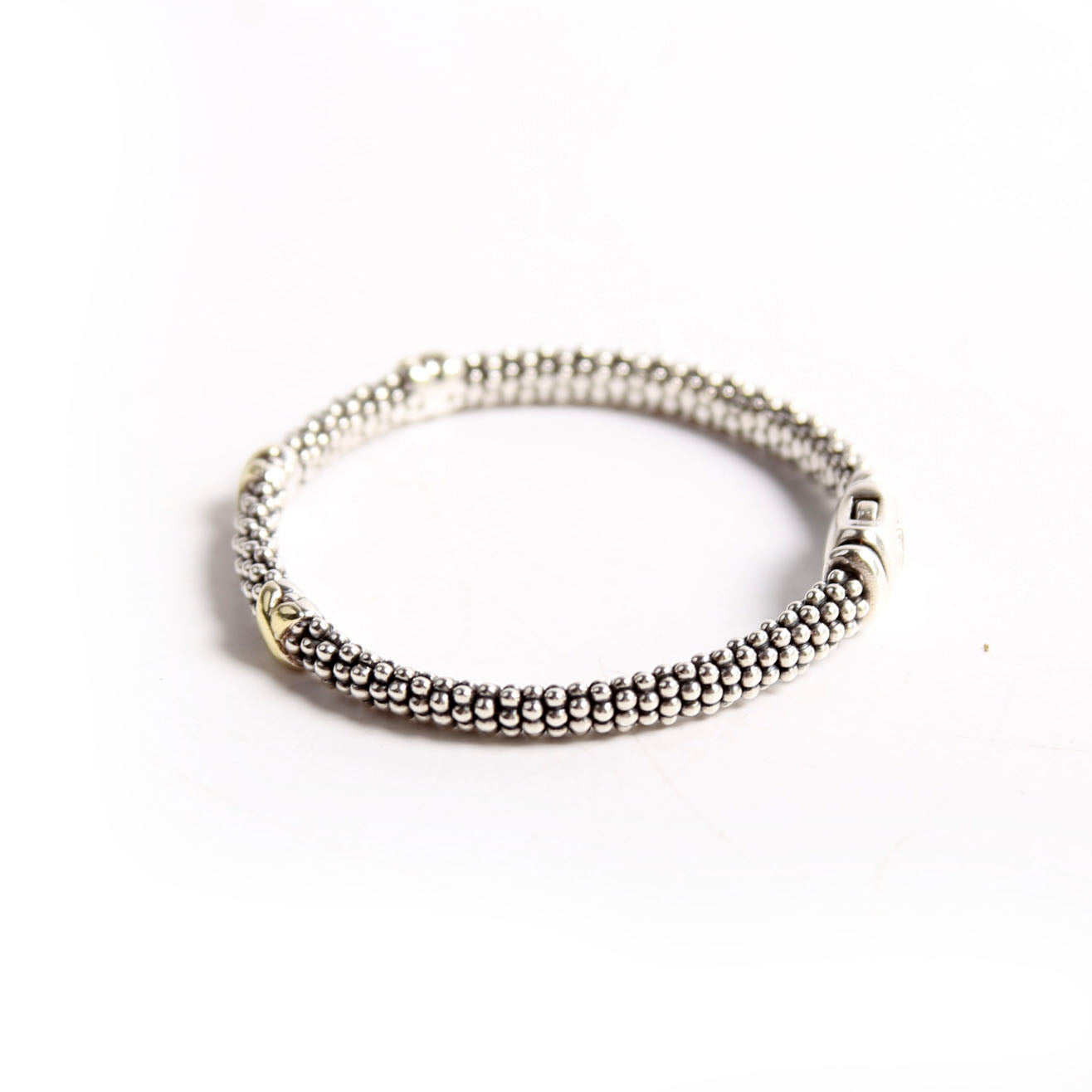 Three Station Caviar Beaded 3MM Bracelet 925/750