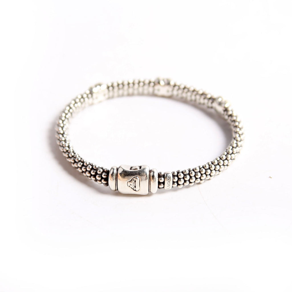 Three Station Caviar Beaded 3MM Bracelet 925/750