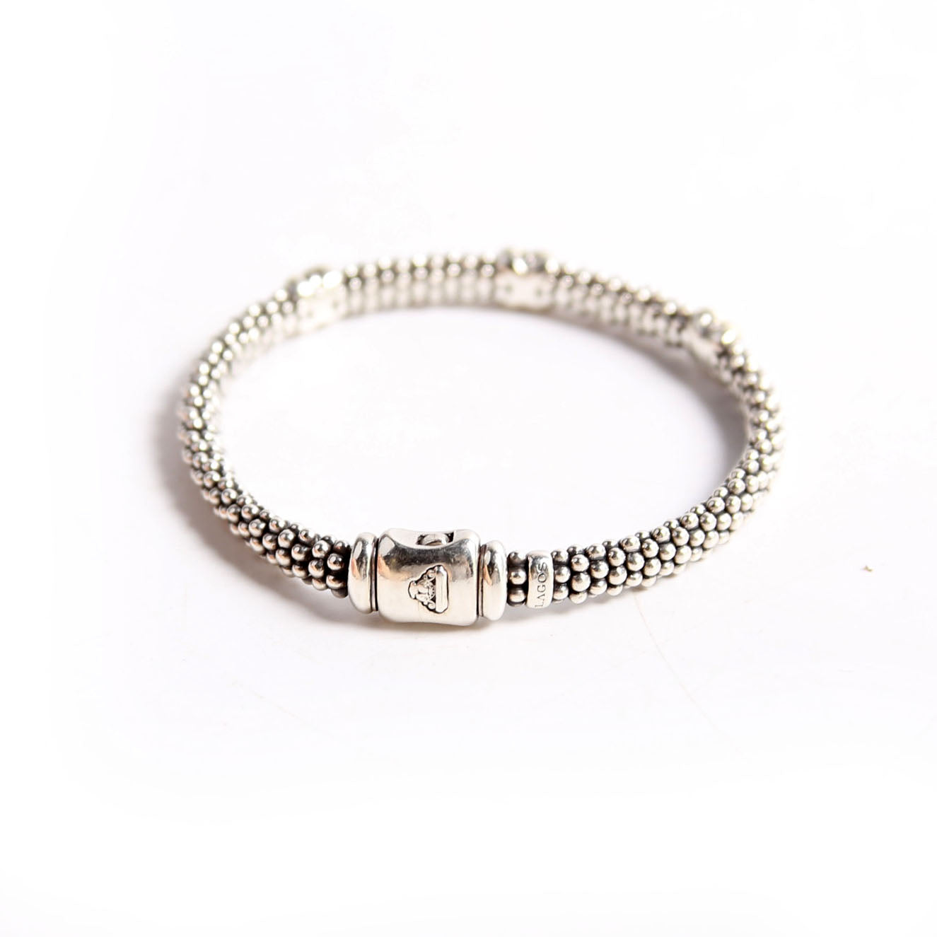 Three Station Caviar Beaded 3MM Bracelet 925/750