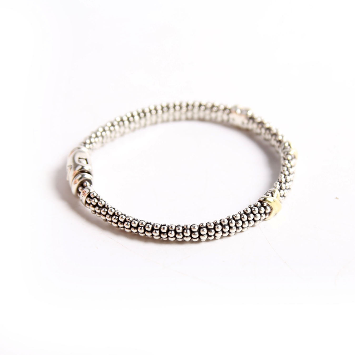 Three Station Caviar Beaded 3MM Bracelet 925/750