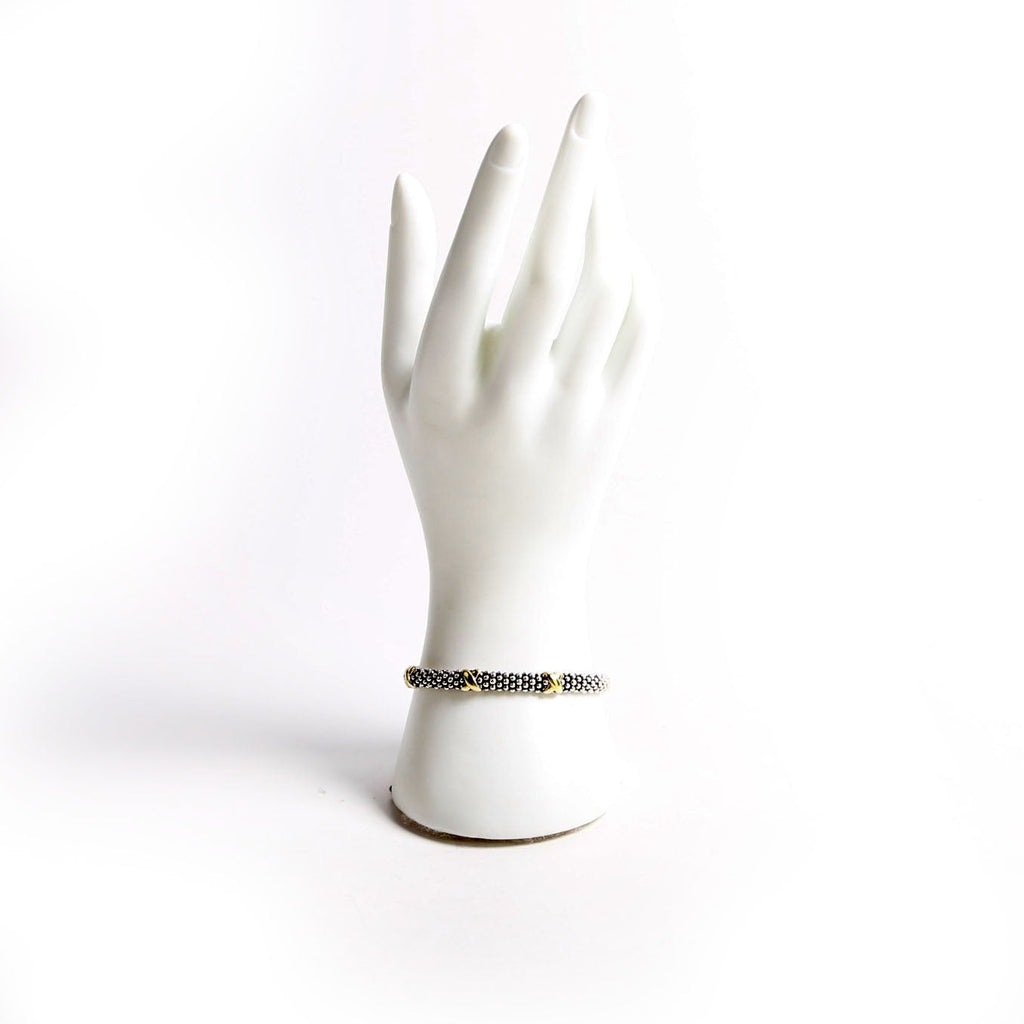 Three Station Caviar Beaded 3MM Bracelet 925/750