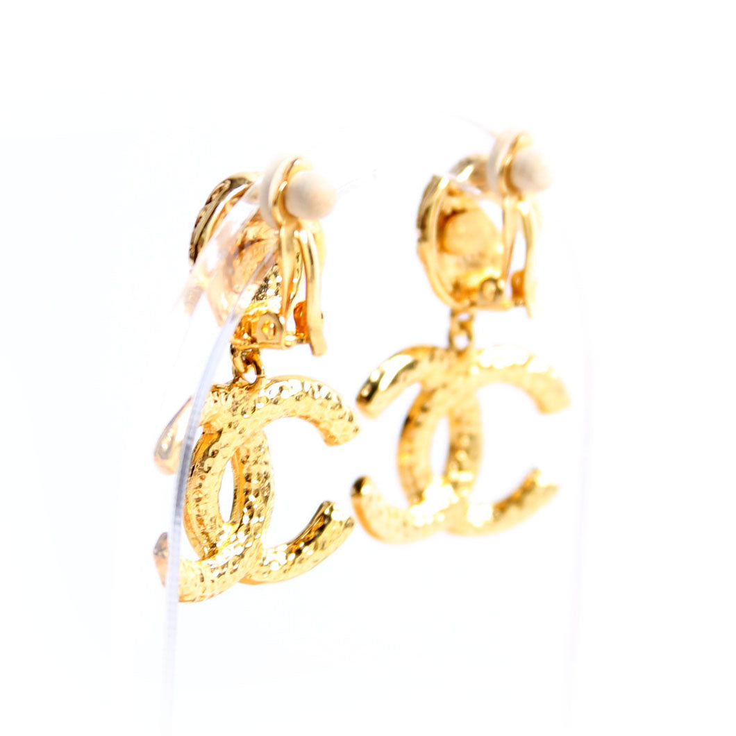 CC Drop Clip-On Vintage Earrings Gold