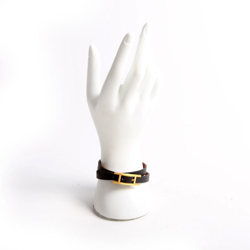 Hermes Behapi Double Tour Bracelet Black/Gold