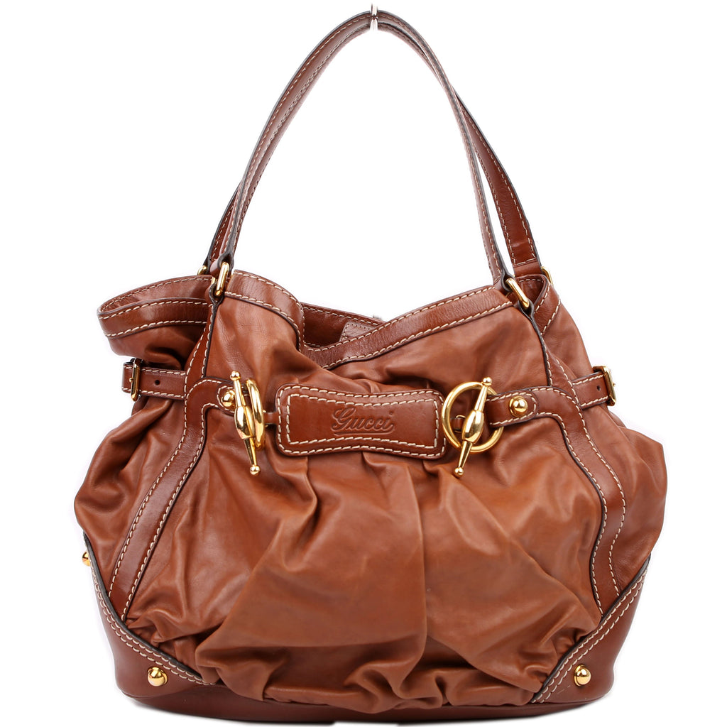 Gucci 203546 Leather Jockey Hobo Brown