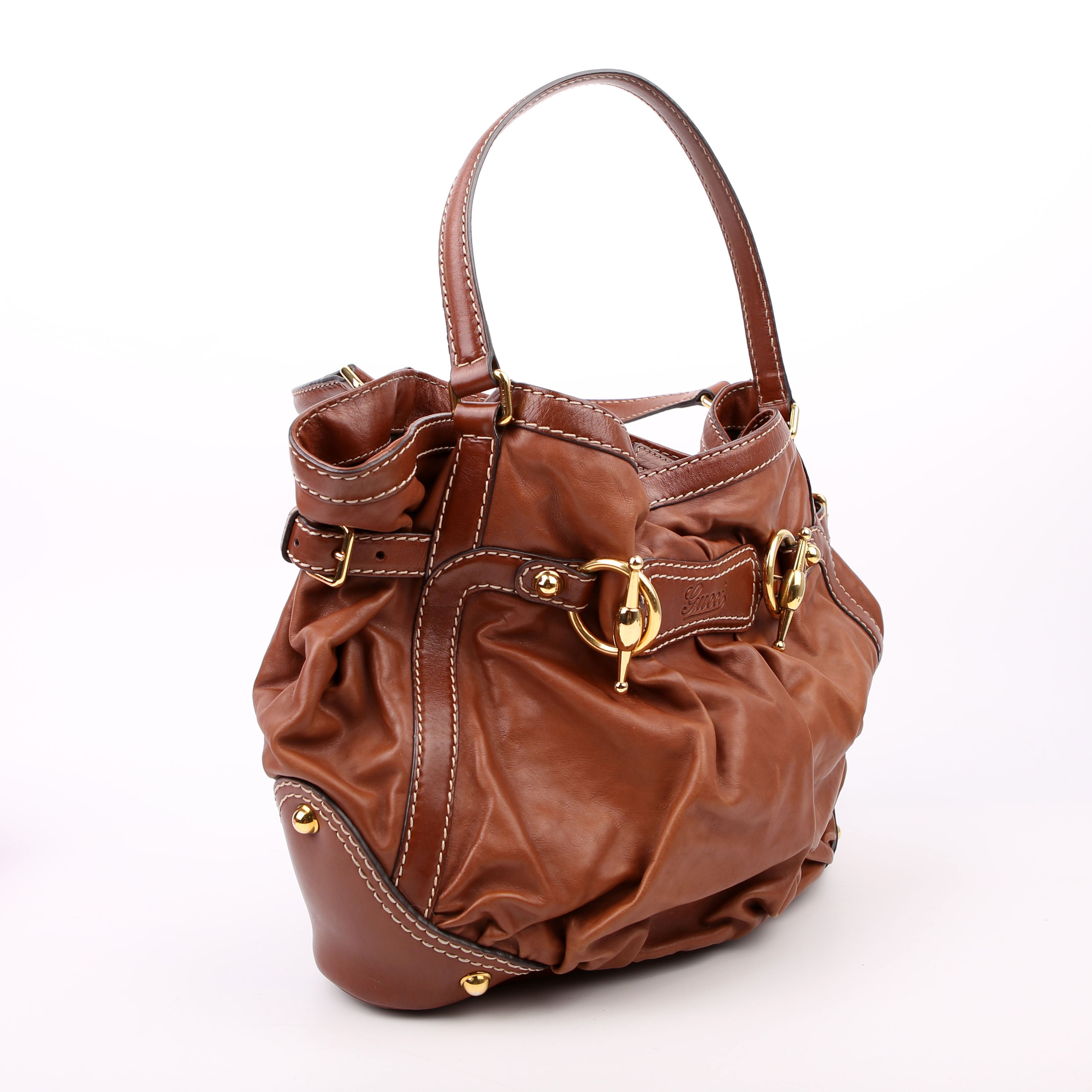 Gucci 203546 Leather Jockey Hobo Brown