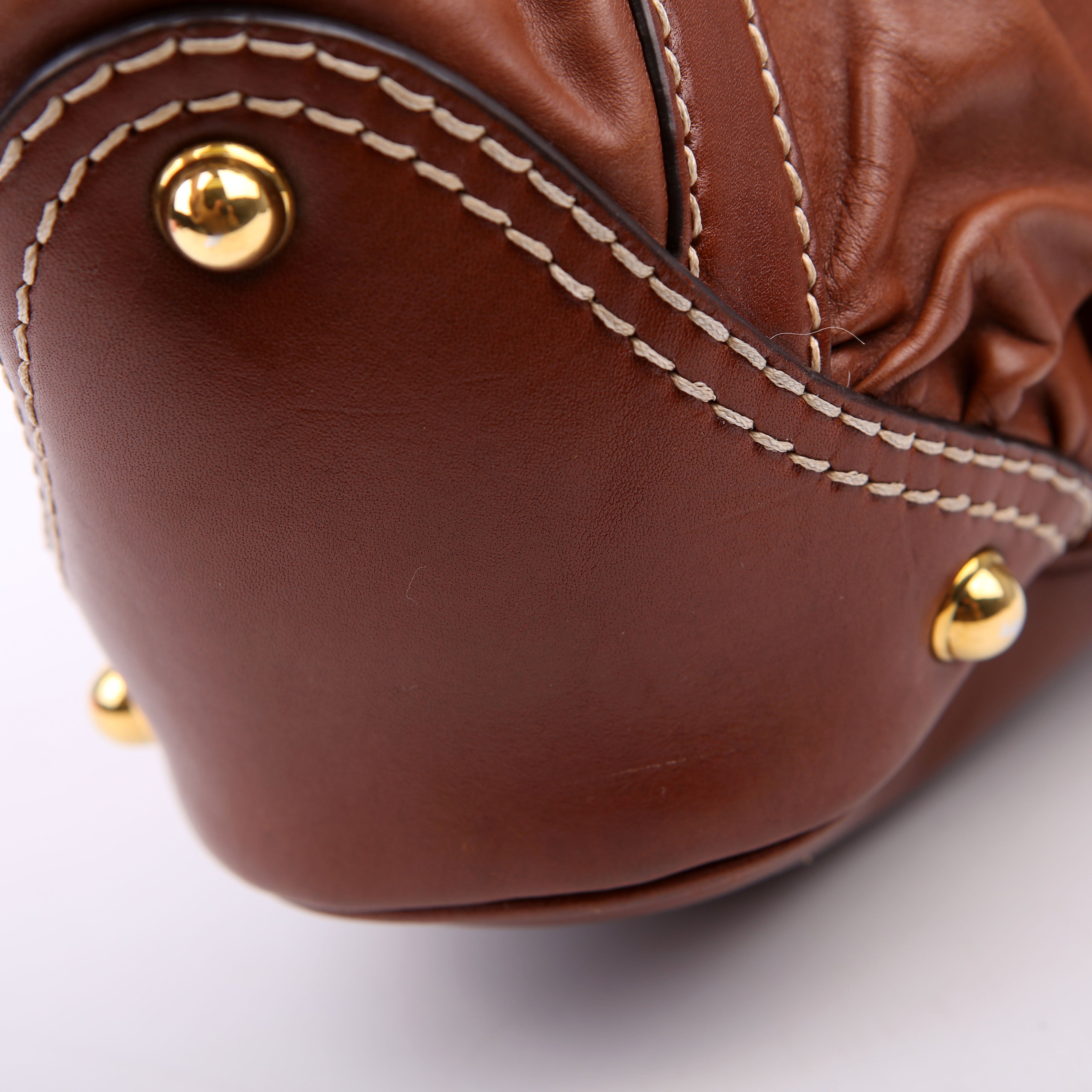 Gucci 203546 Leather Jockey Hobo Brown