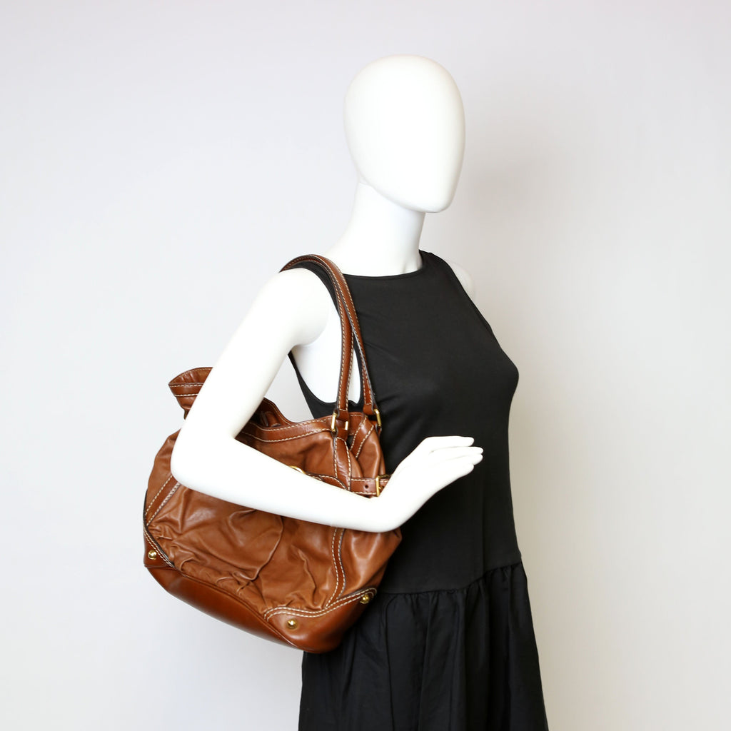 Gucci 203546 Leather Jockey Hobo Brown