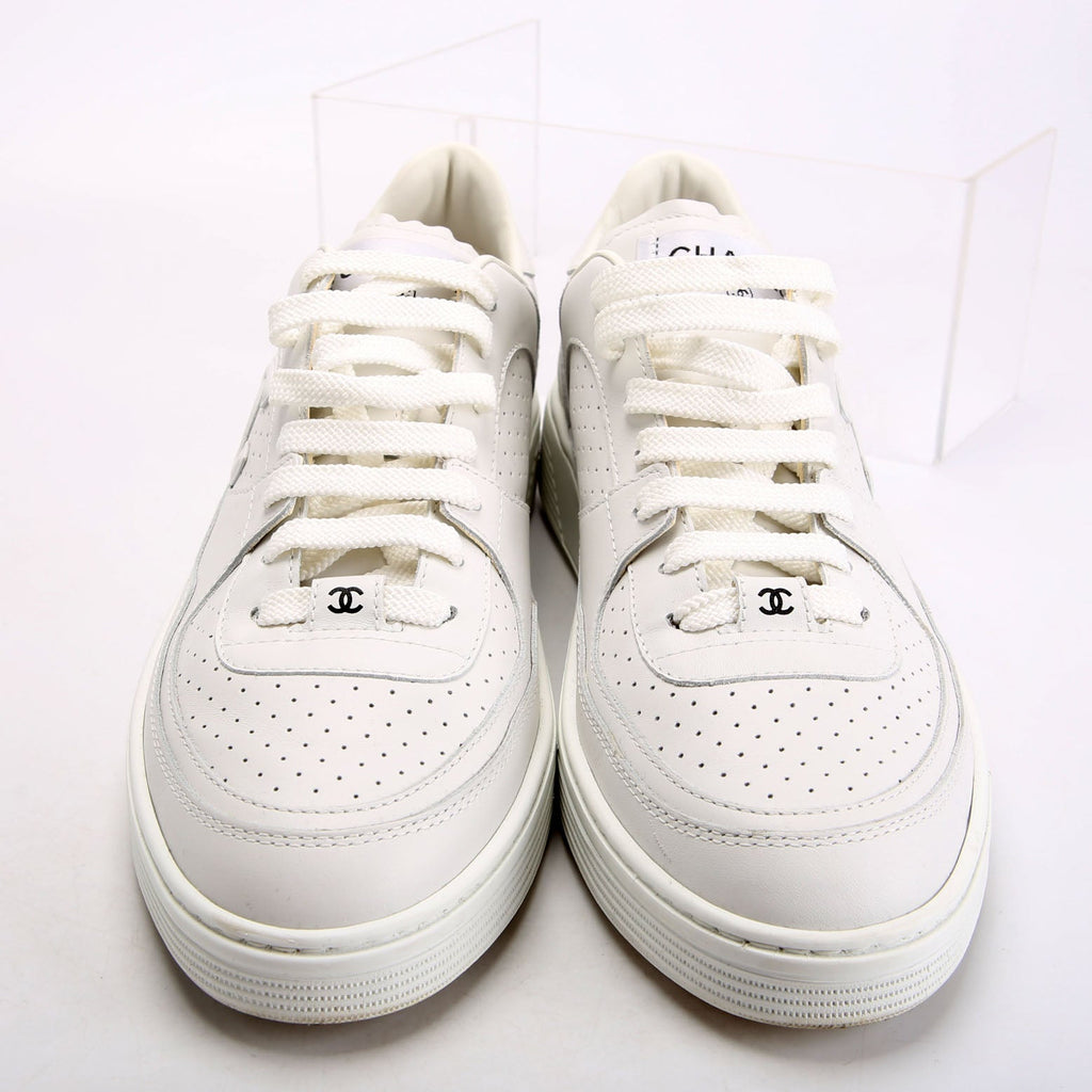 CC Logo Calfskin Sneakers Size 41 White