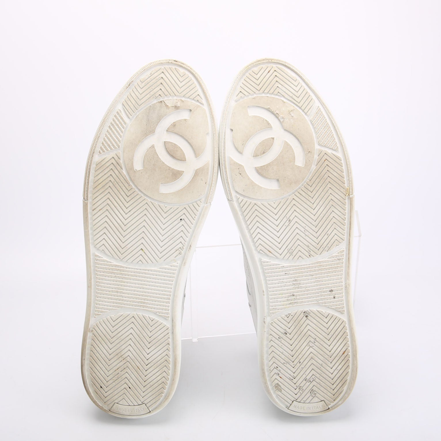 CC Logo Calfskin Sneakers Size 41 White