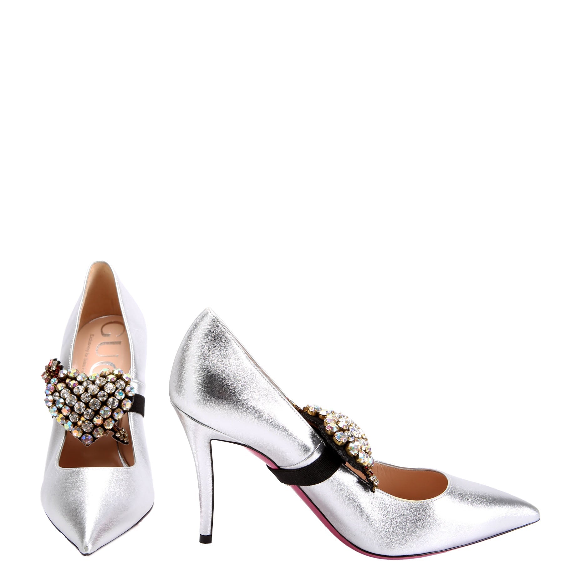 Heart Crystal Pumps Size 39.5 Silver