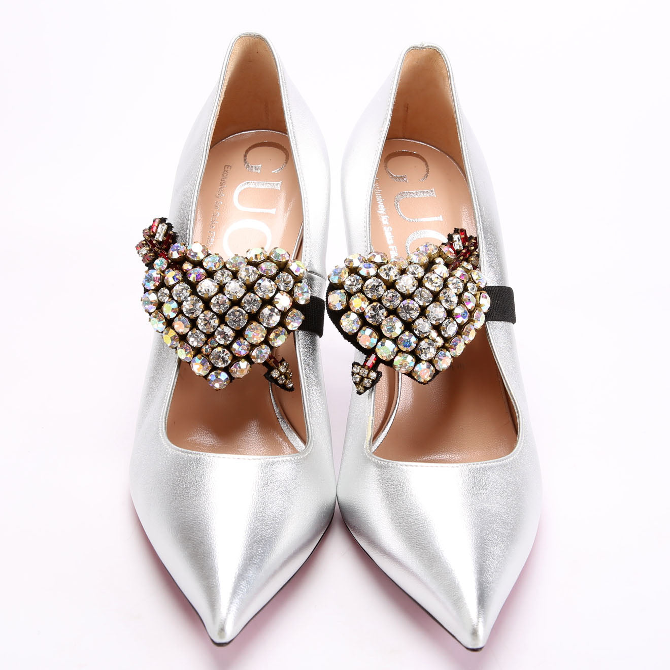 Heart Crystal Pumps Size 39.5 Silver