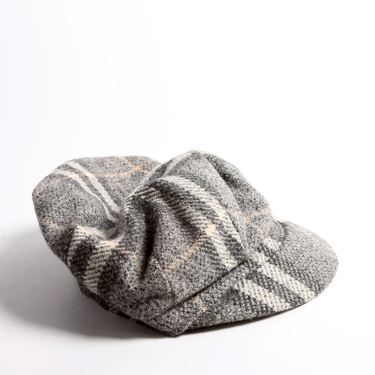 Check Newsboy Wool Hat Size M Grey