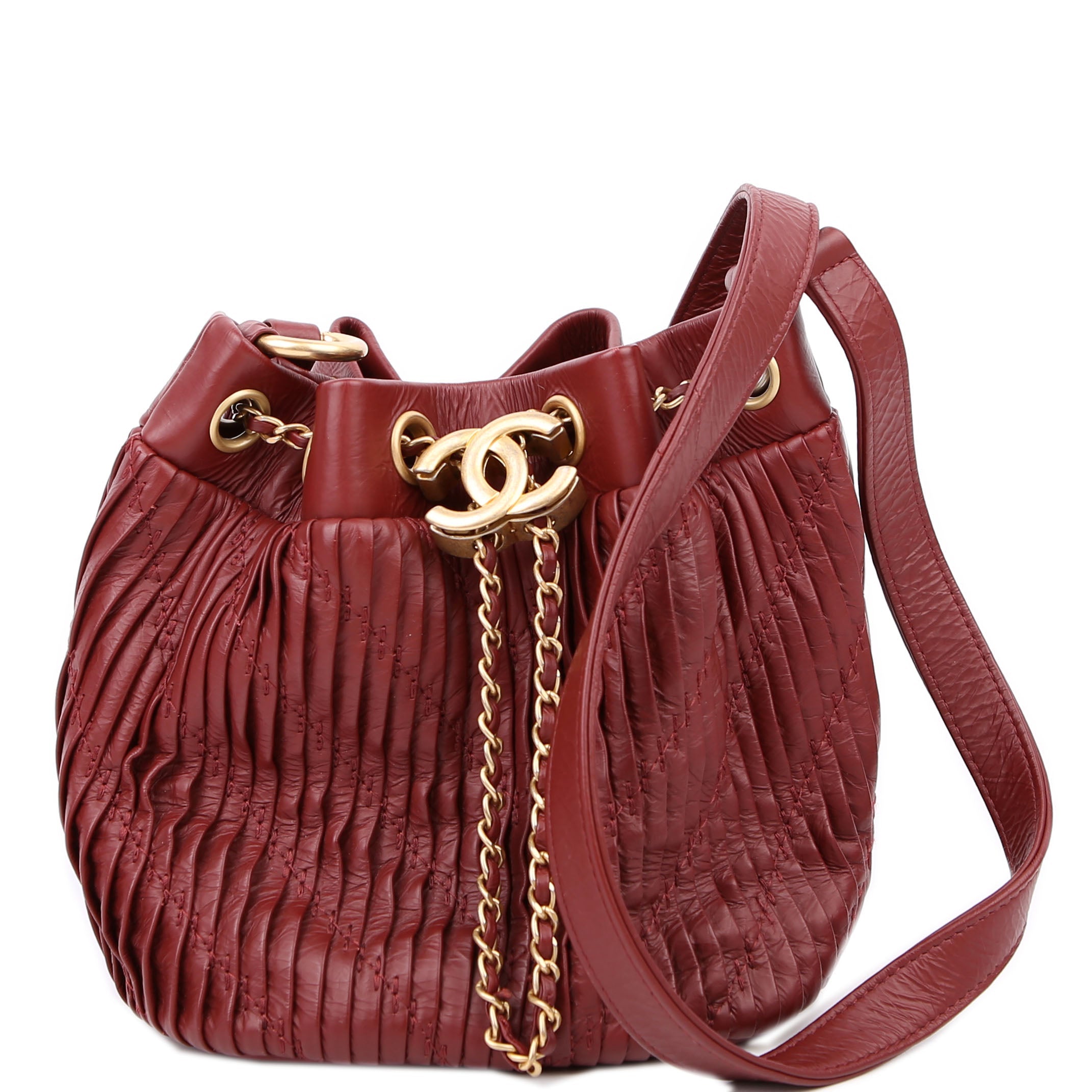 Coco Pleats Drawstring Bag 25M Maroon
