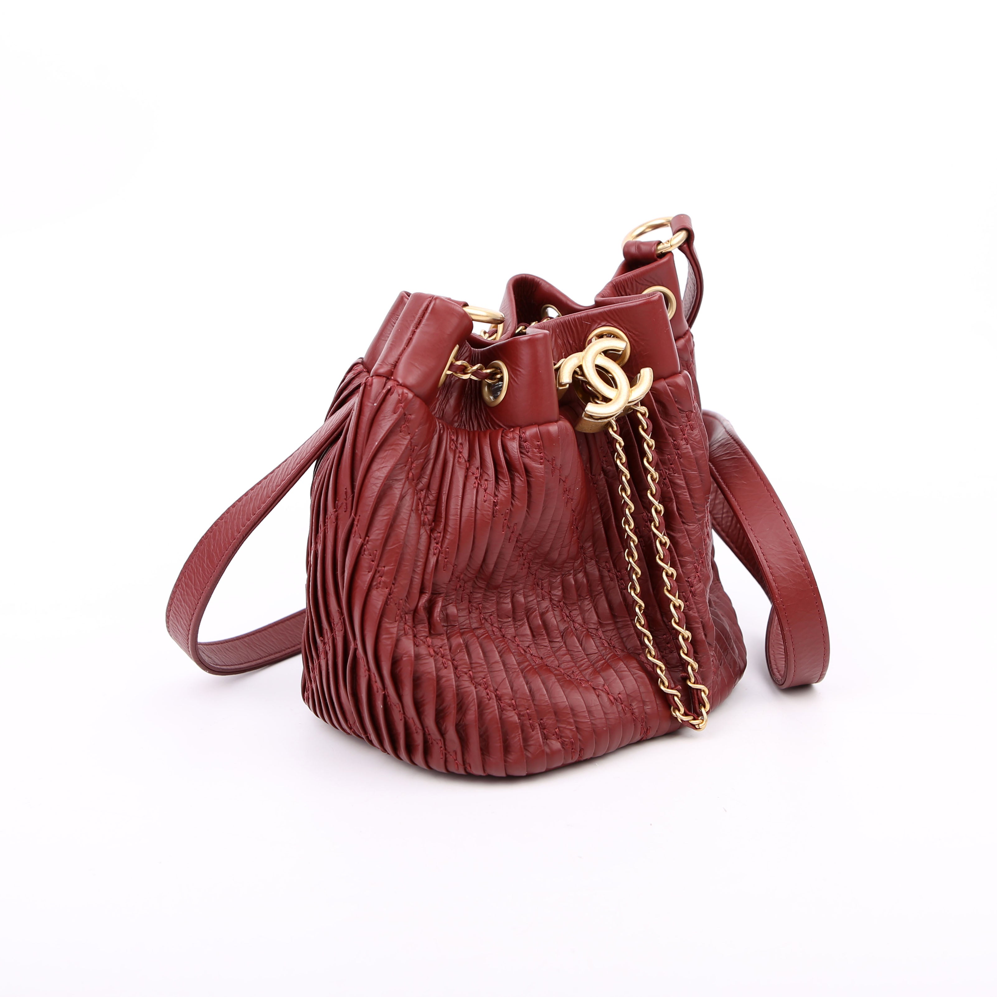 Coco Pleats Drawstring Bag 25M Maroon