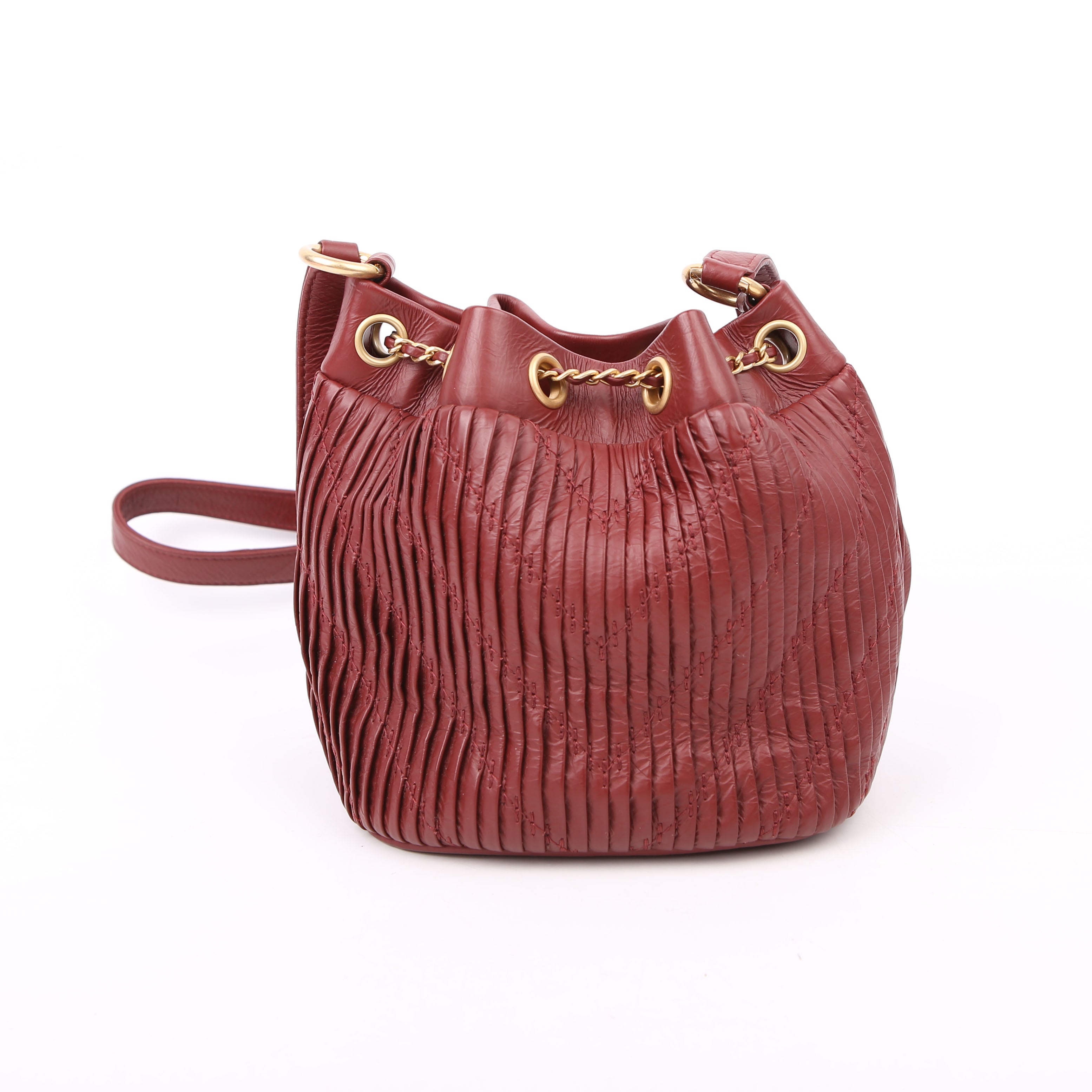 Coco Pleats Drawstring Bag 25M Maroon