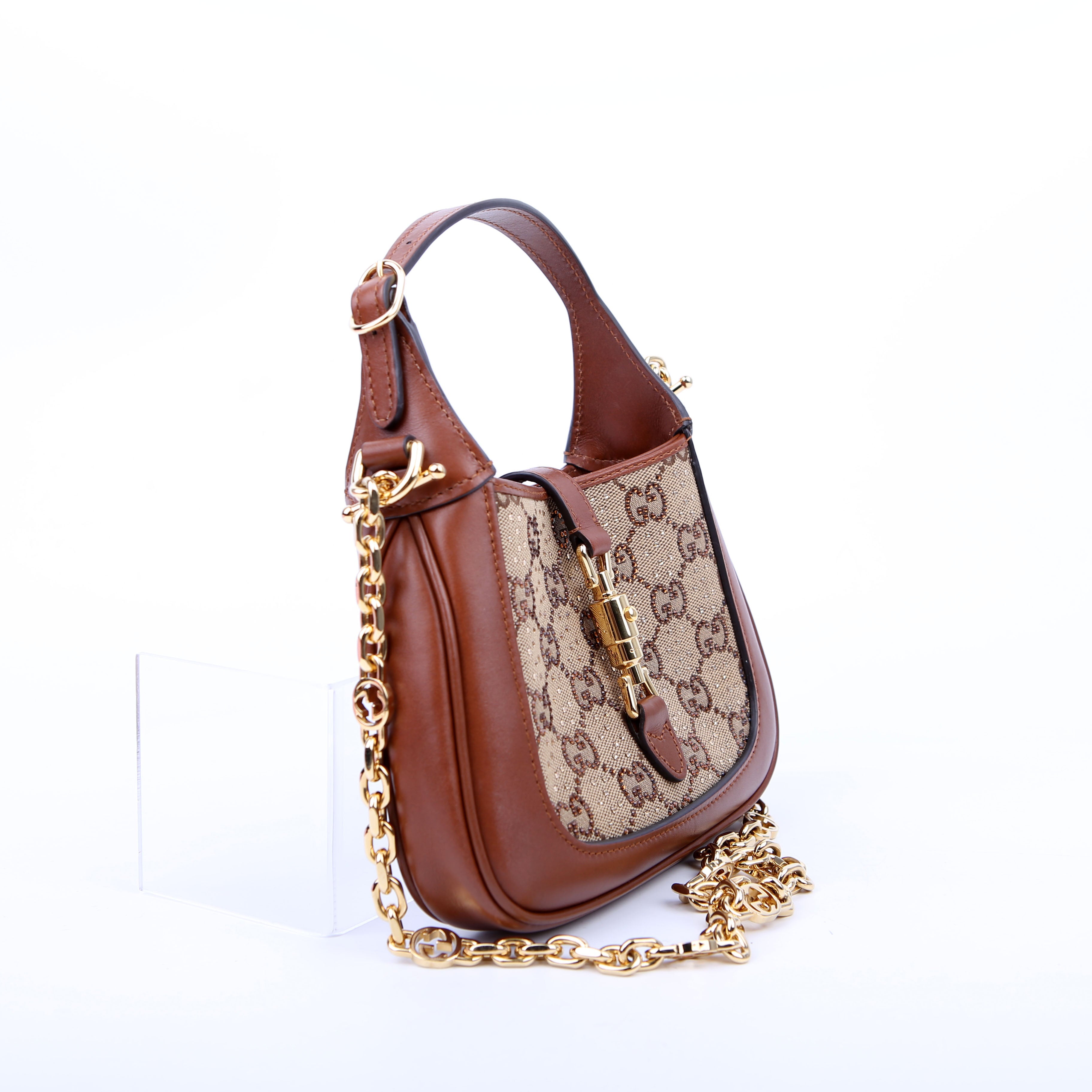 675799 Jackie 1961 Crystal GG Canvas Mini Shoulder Bag Brown