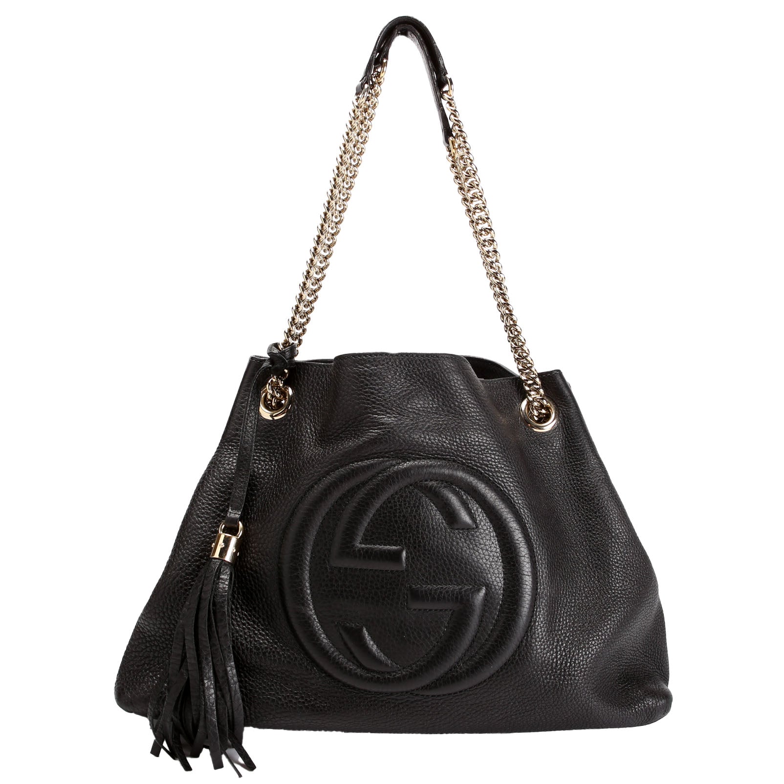 308982 Soho Leather Shoulder Medium Black/Gold