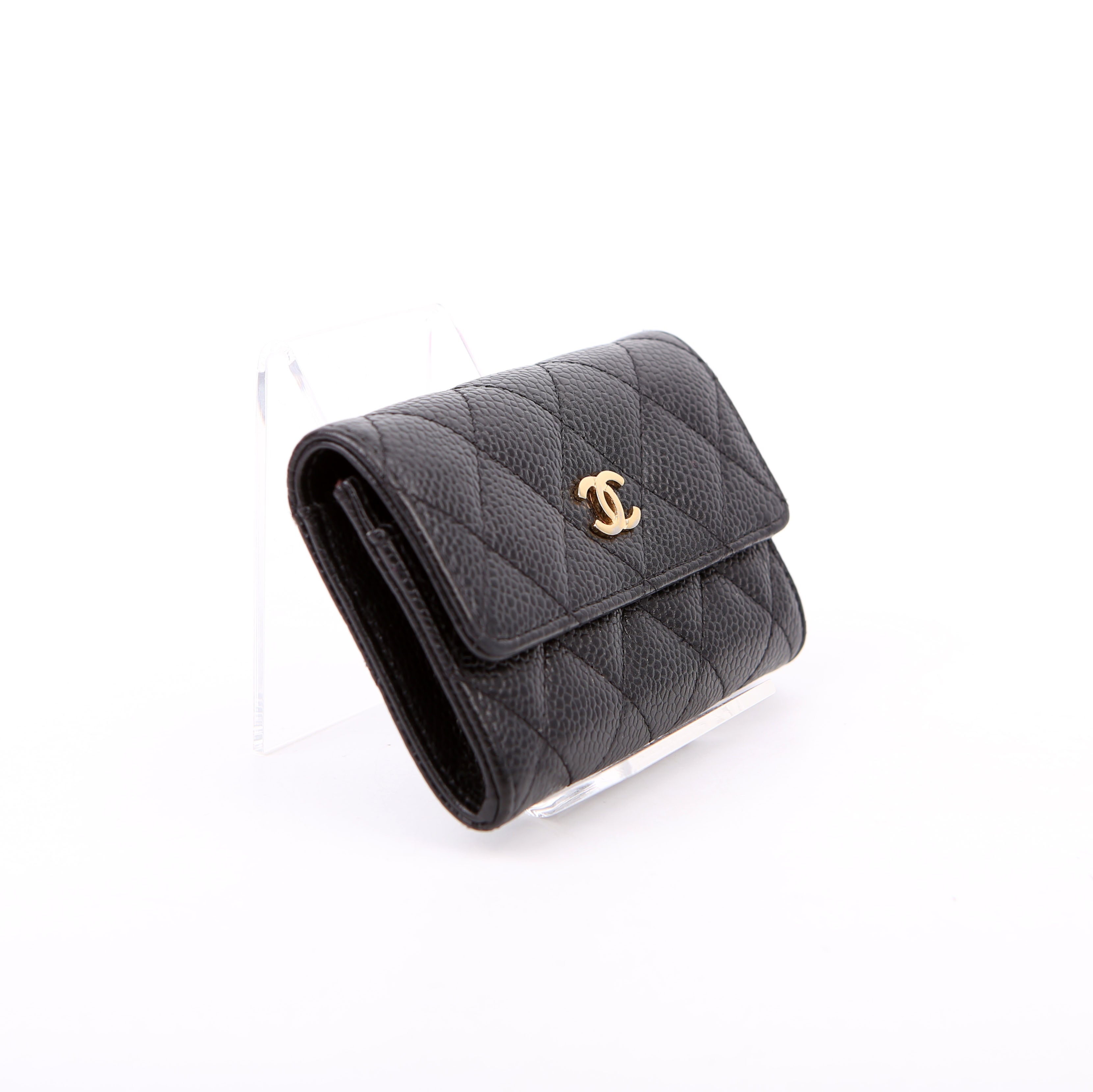 Quilted Flap Card Holder Caviar Black