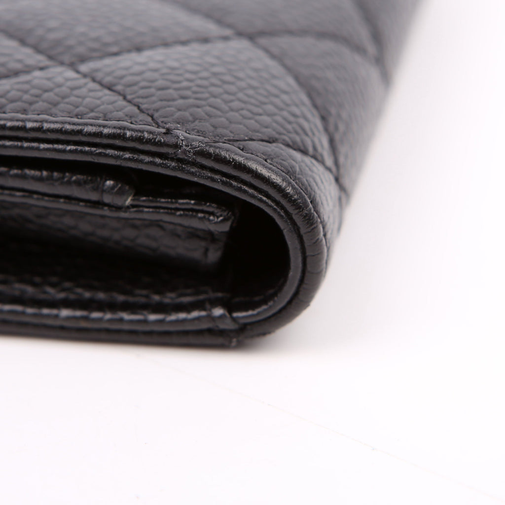 Quilted Flap Card Holder Caviar Black