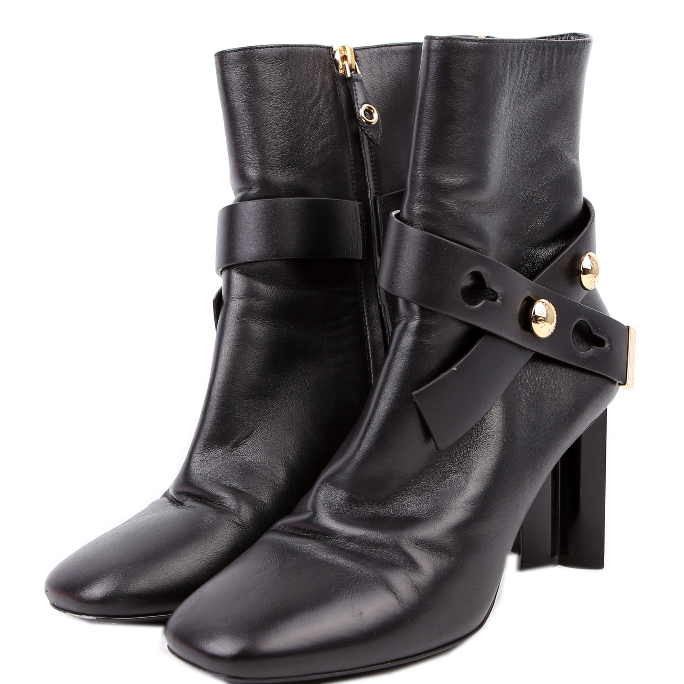 Belted Silhouette Leather Boots Size 39 Black
