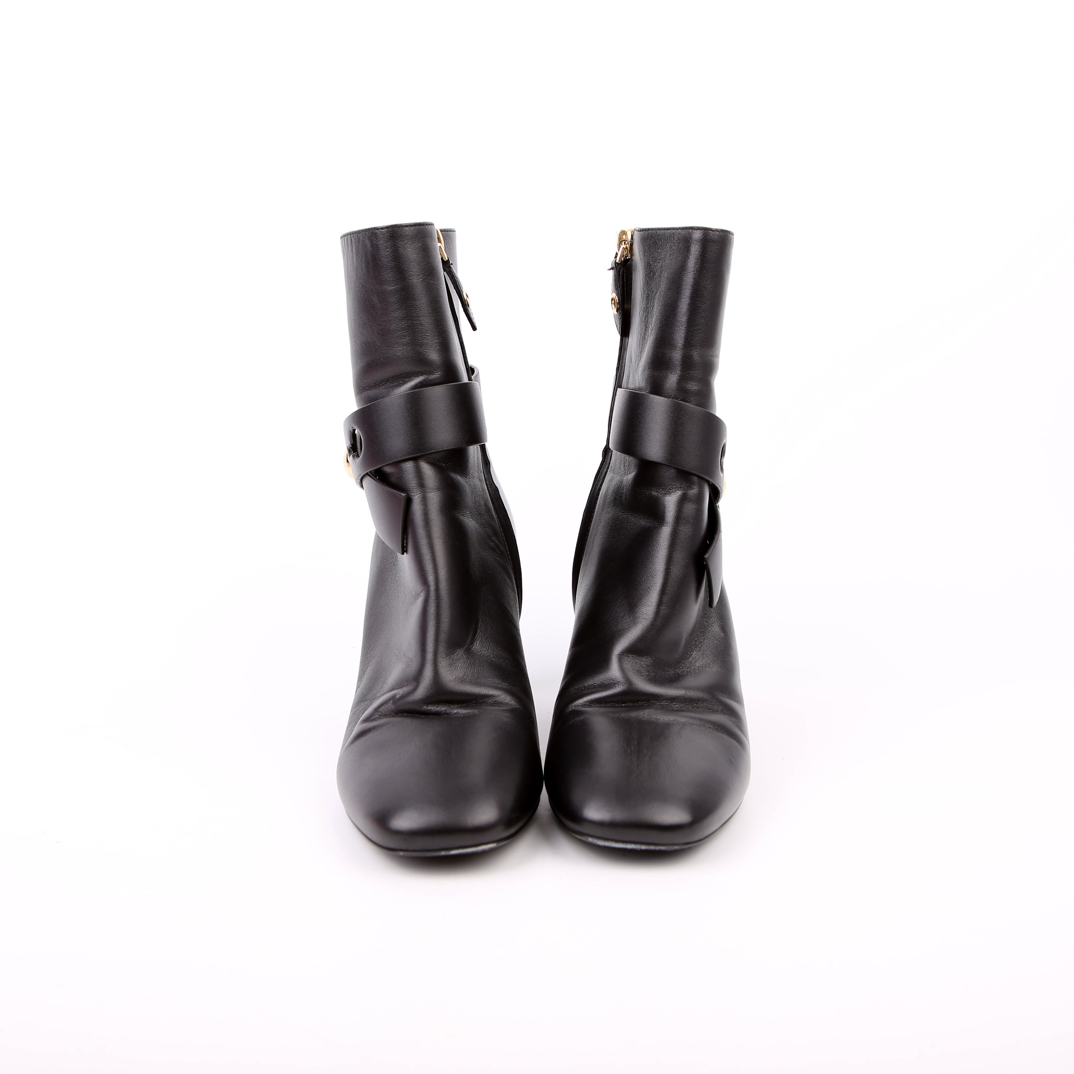Belted Silhouette Leather Boots Size 39 Black