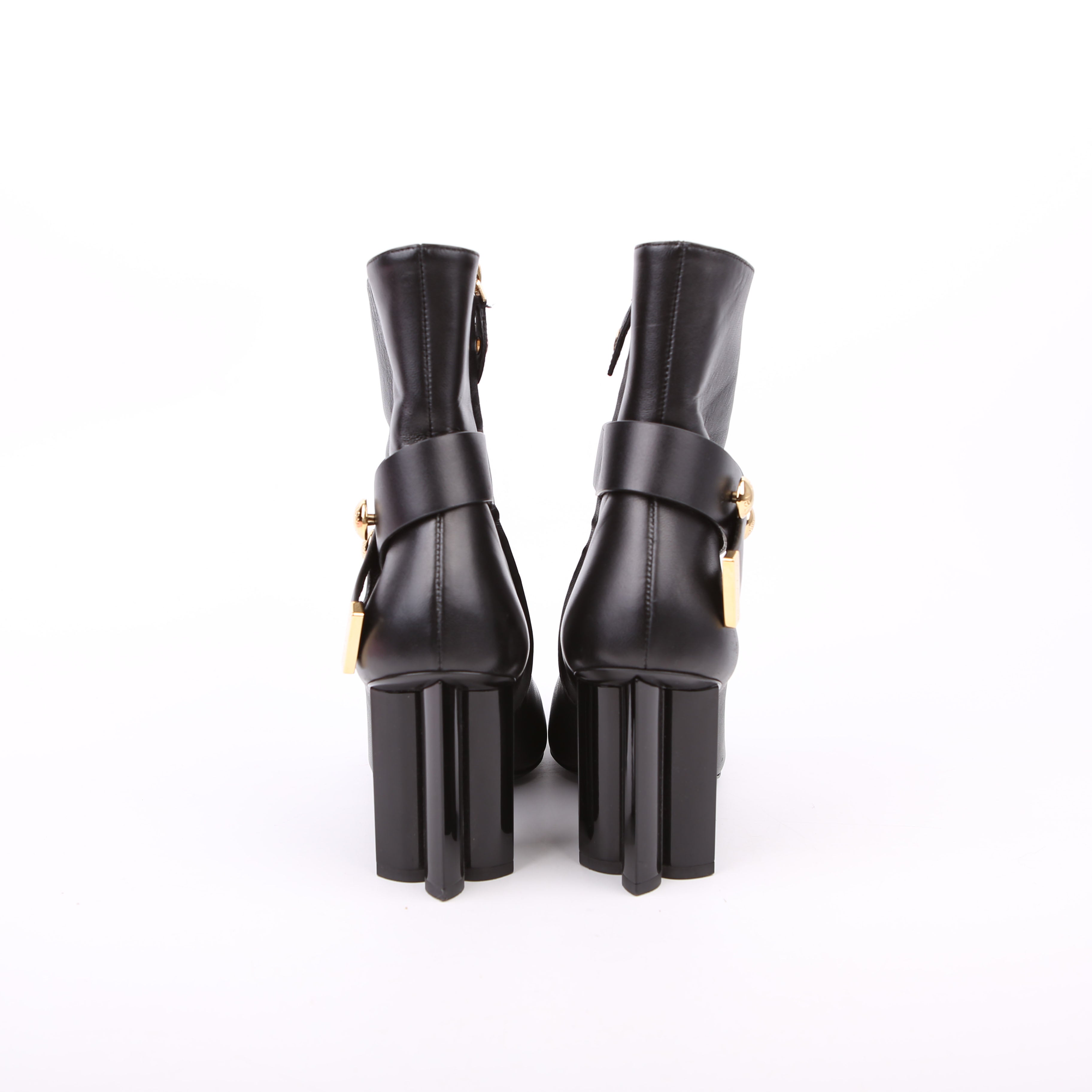 Belted Silhouette Leather Boots Size 39 Black