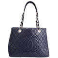 Grand Shopping Tote Caviar 18M Navy/Silver