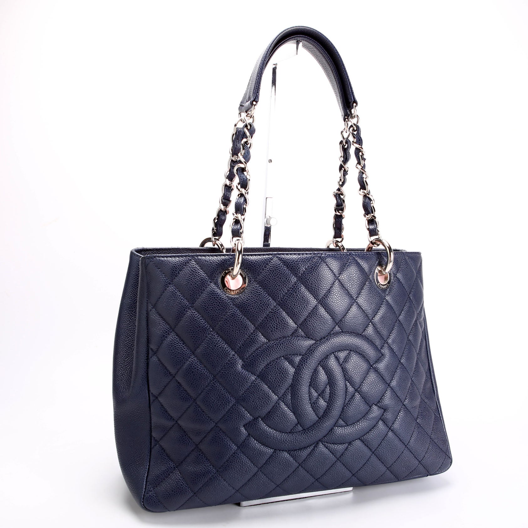 Grand Shopping Tote Caviar 18M Navy/Silver